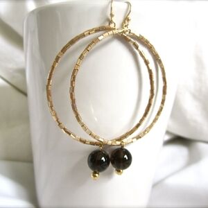Metallic Gold and Agate Hoop Earrings